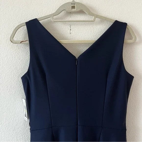NWT Alex Evenings Navy Side Drape Tulip Hem Column Gown Size 4 Embellished